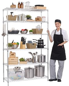 The Workplace Depot Large Wire Storage Unit, 5 Tier Shelving Unit with Height Adjustable Shelves for Garage, Kitchen, Home (Chrome, No Wheels)