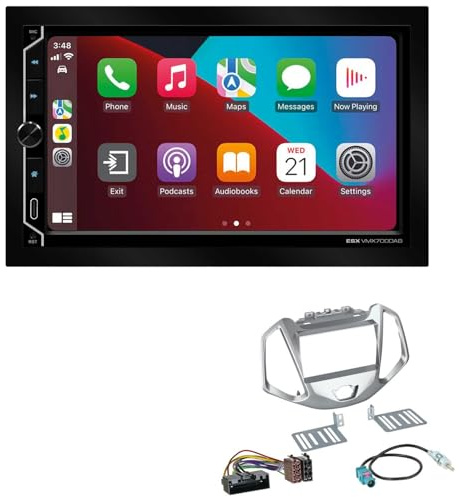 ESX VMX700DAB 2-DIN Autoradio kompatibel mit Wireless Apple CarPlay Android Auto Bluetooth DAB+ passend für Ford EcoSport ab 2014 Silber
