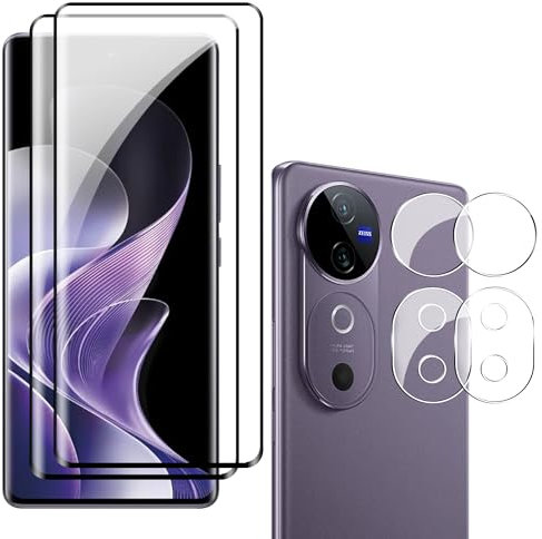 Heioloo [4 Pezzi 3D Vetro Temperato per vivo V40 5G, [2+2] Pezzi Pellicola Protettiva con Pellicola Fotocamera, Senza Bolle, 9H Durezza, Anti Graffi, Anti-Impronte