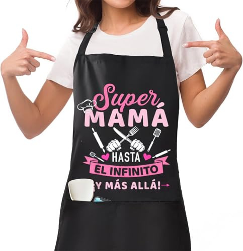 Jbniuay Muttertagsgeschenk - Geschenk für Mama schürze damen für mama kochschürze/schürze für Mama,Verstellbare Schwarze Schürze mit 3 Taschen(Wasserabweisend)