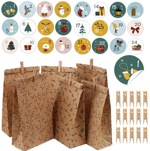 HERZONE Adventskalender zum Befüllen 24 Adventskalender Schachteln Schöner Geschenkbeutel Weihnachtsmotive Adventskalender Boxen (Red Green 2 type)