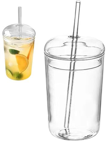 Borosilicato in vetro da 16 once Borosilicato Coppa di coperchio a cupola in vetro Coppa di acqua di grande capacità trasparente con coperchio trasparente in succo trasparente con paglia di vetro c