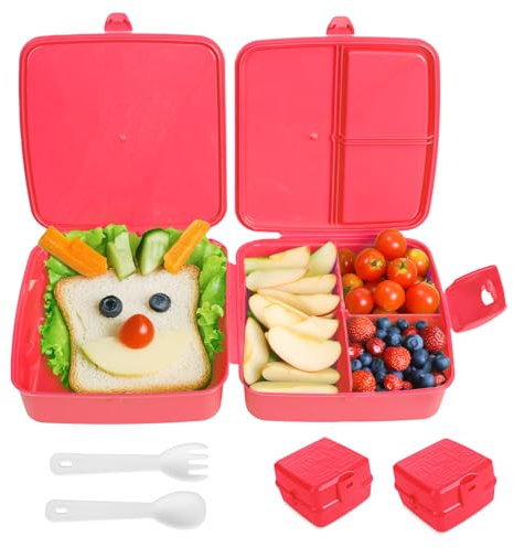 astor24 PREMIUM 2 x Set Bento-Box | 1,4 L | Brotdose Kinder mit Fächer BPA Frei | Auslaufsicher Lunchbox Brotbox für Mädchen & Jungen, Jausenbox mit Besteck für Schule (2 x Rot)