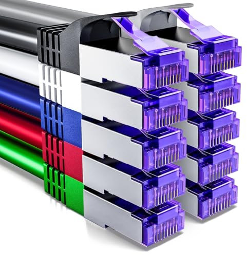 deleyCON 10x 0,25m CAT7 Cavo di Rete - 10 Gigabit - Corto 25cm Cavo Patch RJ45 Cavo Ethernet (Rame, Schermatura SFTP PiMF) LAN DSL Interruttore Modem Router Pannello Patch CAT7 CAT6 CAT5 - Colorato