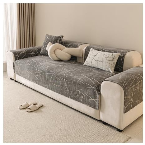 HonunGron Weicher Chenille-Sofabezug für 4 2 3 1 Sitzer, Universelle rutschfeste L-Form, Couchbezug, Dicker Sofaschoner, Eckenschonbezüge, Waschbar Sofa Cover für Wohnzimmer (Grau,90x160cm)