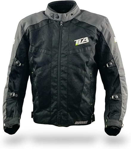 TLA BURNOUT Giubbotto moto con protezioni, omologato CE classe A con membrana impermeabile rimovibile. Taglie sino 7XL uomo, donna. Giacca moto, scooter, traspirante, primavera, estate, autunno.