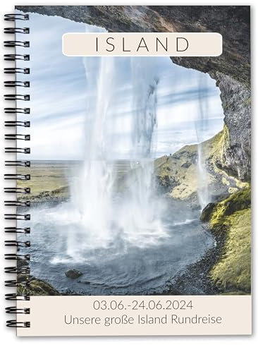 Calmondo Personalisiertes Reisetagebuch Island | abwechslungsreiches Achtsamkeits-Tagebuch mit Reiseplanung | Für 3 Wochen | personalisierbares Reise-Geschenk für Iceland | Ringbuch DIN A5