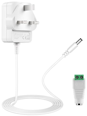 Lonnky 12V 1A Power Supply Adapter for LED Strip Lights & CCTV Camera, Ideal for Home Decoration, Parties, Bedroom, White