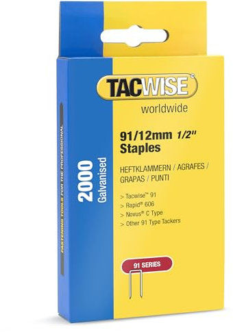 Tacwise 1782 Typ 91/12 mm Verzinkte Schmalrückenklammern für Z4-140 Handtacker, 2000 Stück