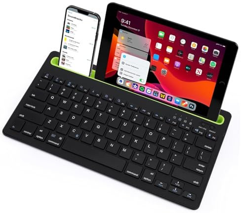 Teclado Inalámbrico portátil con Bluetooth Ranura para Teléfono Móvil, Tableta Compatible con Ordenador portatil, PC (Negro)