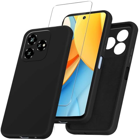 JDXHFF Cover Compatibile con ZTE Blade V60 Vita (6.6) e 1 Pezzi Pellicola Protettiva in Vetro Temperato - Nero Morbido Silicone Custodia Protettivo TPU Protezione Case Black