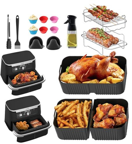 16pcs Molde Silicona Freidora de Aire, Accesorios Freidoras de Aire para Ninja Foodi Flexdrawer AF500EU, 1 × 10,4 L y 2 × 5,2 L, Reutilizable Moldes Silicona Air Fryer