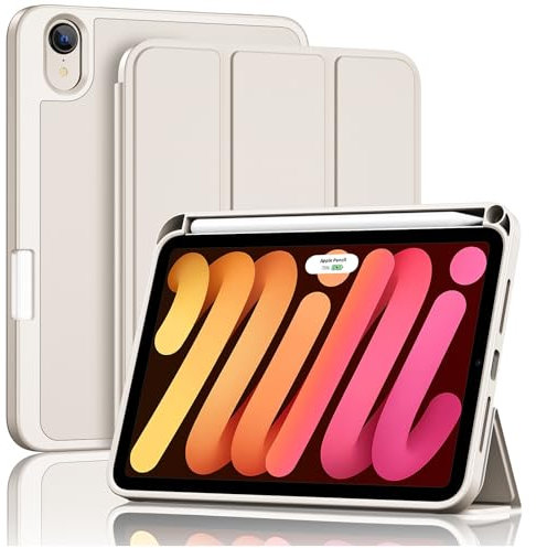ProCase for iPad Mini 7 A17 Pro 2024/Mini 6 2021 8.3 Inch Mini 7th/6th Gen Case with Pencil Holder, Trifold Stand Smart Folio with Soft TPU Back Cover for iPad Mini 8.3 7th/6th -Starlight