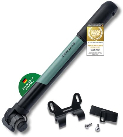CONTEC Minipumpe Air Support Go, 25 cm, aus Aluminium und Kunststoff, 8 bar/120 psi, für alle Ventile, inkl. Halterung, 1 Stück