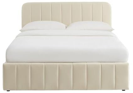 BAÏTA Lit Coffre SIMI Velours Beige 140 * 190 sommier Inclus