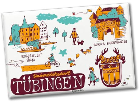 Tübingen Wimmelgrafik Souvenier Souvenir Magnet Hohentübingen und Hölderlin Turm Perfekt für Sammler, lustiger Souvenir Magnet