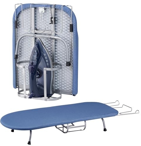 BiJun Ironing Boards, Small Foldable Space-saving Laundry Dorm Apartments | Compact Ironing Board Mini Ironing Board Table Top Ironing Board Set Portable w/Iron Rest Blue