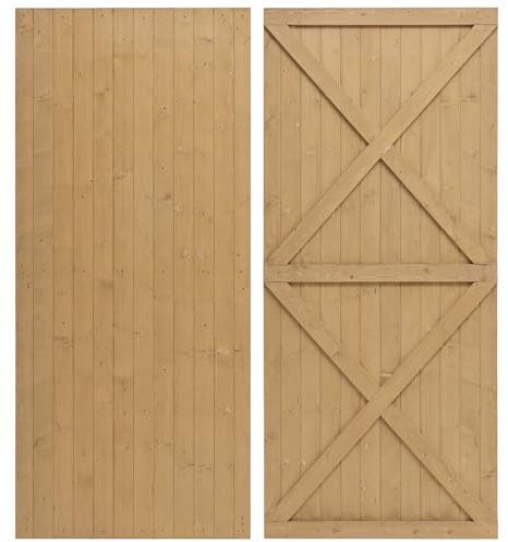 DKIEI Wooden Garden Gate, 183x100 cm Wooden Gate for Garden, 2.5cm Thickness Fully Framed Wood Door with Latch and 3 Hinges for Pathway Garden Entrance, Farm House, Pasture