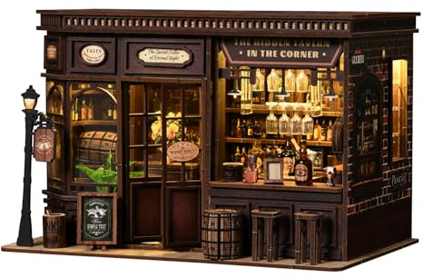 BATTREVO DIY Eckkneipe, DIY-MINIHAUS,Book Nook Kit,Holz-Puzzle，DIY Bücherregal Dekorative Geschenke，DIY-Modellbausatz für EIN Mikrohaus，Weihnachten Geburtstag Geschenke