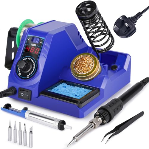 WEP 926LED V3 Blue Soldering Station 130W MAX Soldering Iron Kit with Solder Wire, 5 Soldering Tips, Tweezers, Solder Sucker, Tip Cleaner, Temperature Control, Sleep Mode(UK)