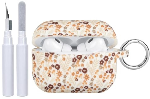 Reownest Kompatible für AirPods Pro/Pro 2 Hülle mit Reinigungsset, Niedliches Bunt Blumenmuster Ästhetisches Design, Kratzfeste Schlüsselbund Abdeckung Weiche Kopfhörer Handyhülle - Gelb