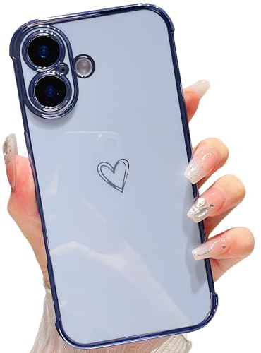 ZTOFERA Herz Handyhülle für iPhone 17 (6.3), Sierra Blau | Niedliche Liebe Herz Muster, Mode Goldener Rand, für Mädchen Frauen, Weiche Flexibel Silikon Hülle, Stoßfest Schutzhülle