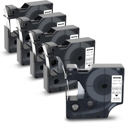 Exsun 5x Kompatibles D1 Schriftband für D1 45013 45013s a45013 S0720530 für 160 200 280 220P 210D 260P PnP Label Point 150 250 Label Writer 450 Duo Schwarz auf Weiß, 12 mm x 7 m