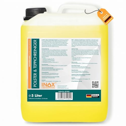 INOX® Polster- & Teppichreiniger Konzentrat | Tiefenreiniger für Polster, Teppiche & Autositze | Entfernt hartnäckige Flecken & Gerüche | Frischer Citrusduft (5 Liter)