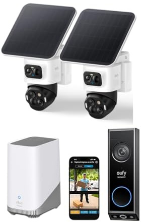 eufy Security eufyCam S4 2‑Kamera‑Set mit Video türklingel E340, kabellose Solar‑Überwachungskamera außen, Auto‑Tracking, 8× Hybridzoom
