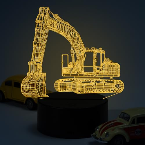 Fanimyholy Bagger 3D Nachtlicht, Bagger 3D Illusion Nachtlicht für Kinder | 3D-Illusion Bagger mit 16 Farben & Dimm-Funktion, Touch- & Fernbedienung, USB-Kabel oder Batterien