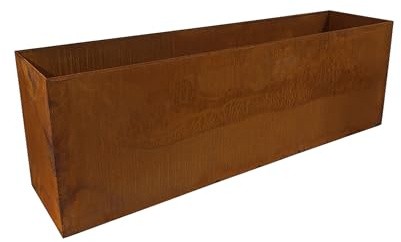 Bornhöft Pot de fleurs pour balcon en métal patiné 60 cm x 20 cm x 15 cm – Vase de jardin moderne avec aspect rouille noble – Pot de fleurs résistant aux intempéries pour jardin, terrasse et balcon