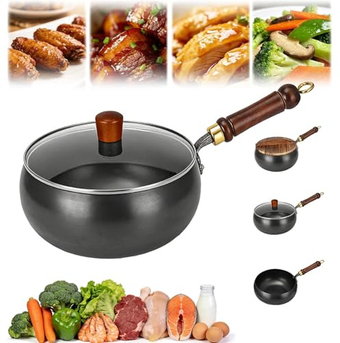 2026 Upgraded Japanese Cooking Cast Iron Pot, Hand-Hammered Japanese Wok, Japanese Cooking Pot, Durable for Induction, Gas Stove (glass lid,9.5inch)