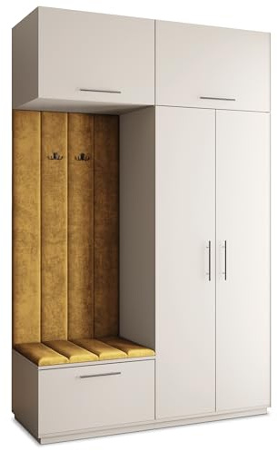 Masseno Flugarderoben Set Rema, Kleiderschrank-Set mit Sitzbank, Garderobenschrank Flur mit 5 Regalböden, Kaschmir
