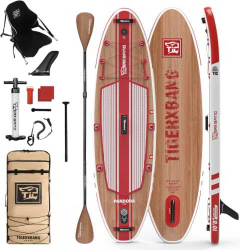 TIGERXBANG Extra breites aufblasbares SUP-Board 330 x 86 x 15 cm mit Premium-Zubehör für Erwachsene & Jugendliche, Pandora Serie Chili Red