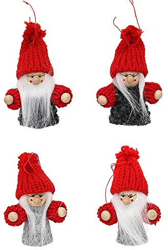 Dekohelden24 Strickwichtel als Baumbehang im 4er Set in grau/rot