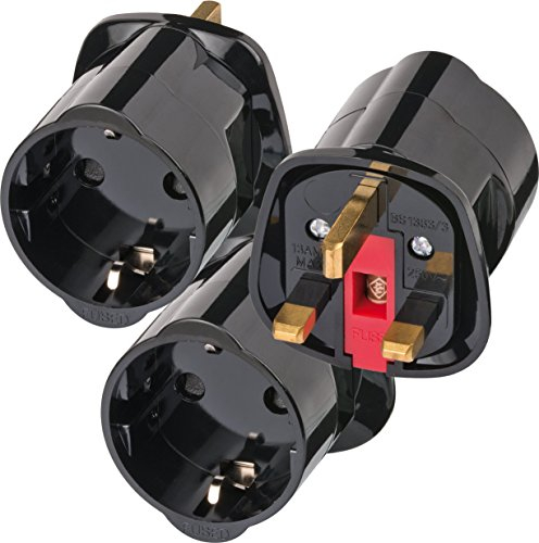 3 Stück Brennenstuhl Reisestecker Adapter, Steckdosenadapter Reise (Für: England Steckdose und Euro Stecker) Farbe: schwarz