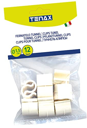 TENAX Clips para Fijar Film de Plástico a los Arcos de Invernadero Túnel, Clips para Tubos con Diámetro de 9 mm a 18 mm, Blanco (12 Clips)
