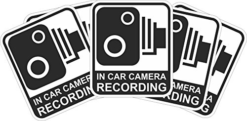 Indigos UG Aufkleber schwarz Warnung Sicherheit Kamera Dash Cam Aufnahme Dashcam 60x51 mm 5 Stück JDM/ CCTV, Auto, Van, Truck, Taxi, Bus