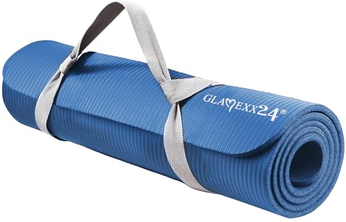 Glamexx24 Gymnastikmatte Fitnessmatte Premium Yogamatte, rutschfest und dick extra Größen, inkl. Tragegurt, Übungsposter, hautfreundlich und phthalatfrei, ideal für Pilates, Gymnastik und Yoga