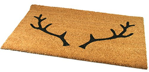 Black Ginger Large, Thick, Decorative, Patterned Coir Door Mats with Nature Designs (Stag)