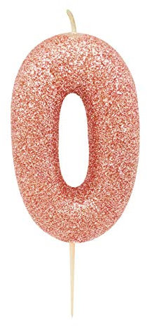 Anniversary House Metallic Rose Gold Glitter Candle, Number 0, Birthday Cake Topper, 7 Centimeters, AHC50/0