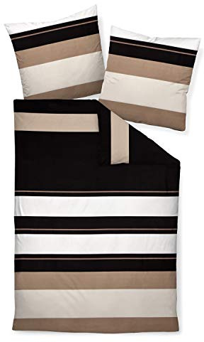 Janine Bettwäsche J.D. 87031 07 Taupe Sand Streifen Mako Satin, Größe:155 cm x 220 cm