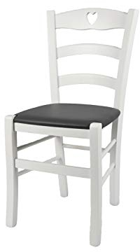 t m c s Tommychairs - Chaise Cuore pour Cuisine, Bar et Salle à Manger, Robuste Structure en Bois de hêtre laqué en Couleur Blanc et Assise rembourrée et revêtue en Cuir Artificiel Couleur Gris foncé