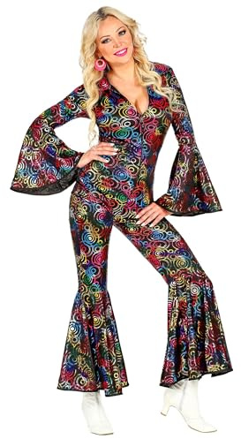 70er Jahre Anzug Glitter Dots für Damen | Mehrfarbig | Overall 70s Disco Style, Dancing Queen Kostüm für Karneval, Festivals und Mottoparty