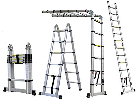3,8m (1,9+1,9) Aluminium Mehrzweckleiter Teleskopleiter Ausziehbar Leiter Klappleiter Anti-Rutsch Stufen Multifunktionsleiter Trittleiter 150KG Belastbarkeit
