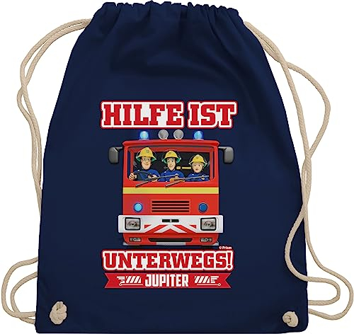 Turnbeutel Rucksack - Feuerwehrmann Tasche - Hilfe ist Unterwegs - Sam & Jupiter - Unisize - Navy Blau - der feuermann feuerwehr kinder taschen mann turnsack feuwehrmann turnsackerl turntasche