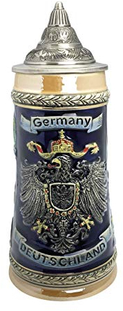 7 litres Deutschland Germany Eagle Deluxe Chope à bière en céramique avec couvercle en métal décoré