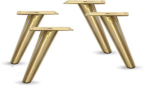 AKB Hardware Slant Furniture Metal Legs - Set of 4 New, Plated (Brushed Brass 5 H)