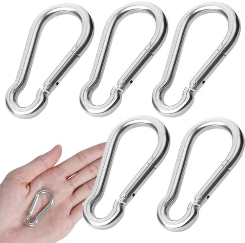 Pubiao 5 PCS Locking Carabiner Heavy Duty 304 Stainless Steel M6 Locking Carabiner Clip Gauge Steel Carabine Swivel Spring Clip for Outdoor Hiking Camping Fishing (Not for Climbing)
