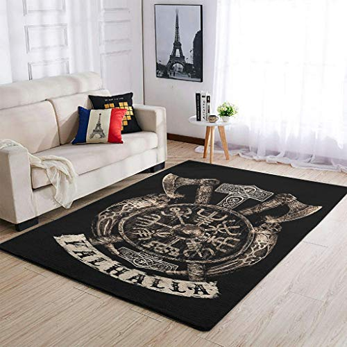 Banniyouall Viking Vegvisir Schild Moderner Innenbereich Teppich Weicher Teppich für Schlafzimmer Wohnzimmer Kinderzimmer Heimdekoration Weiß 122 x 183 cm